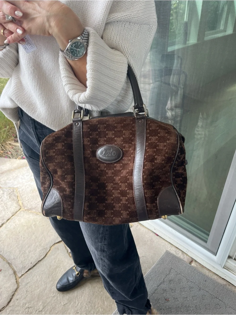 Celine vintage macadam suede Boston bag